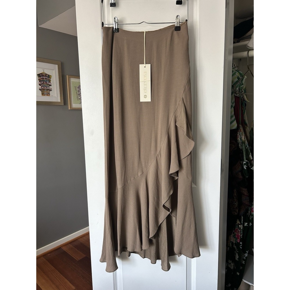 NWT Etcetera Womens Long Brown Maxi Skirt Size 0 Ruffled Lined